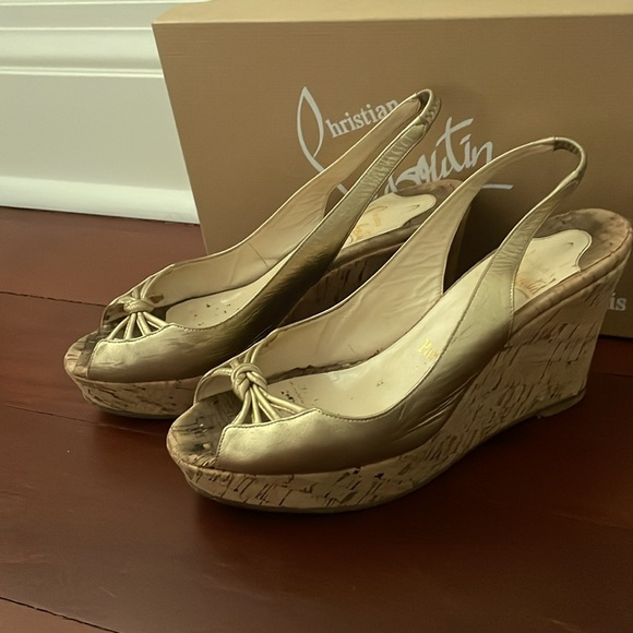 Louboutin wedge gold heels w/ box - Picture 2 of 4